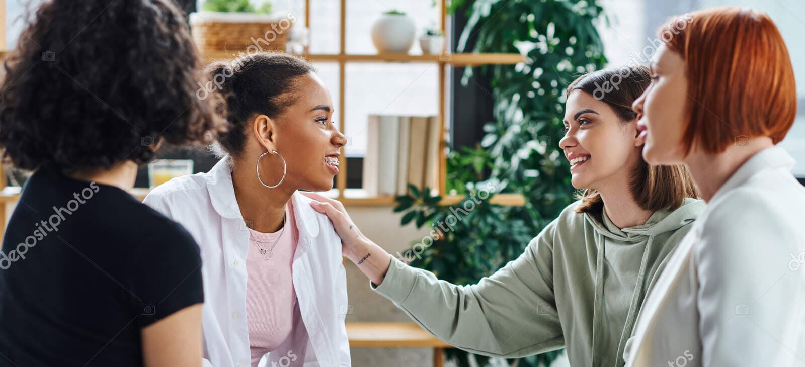 depositphotos 664268010 stock photo young woman touching shoulder pleased